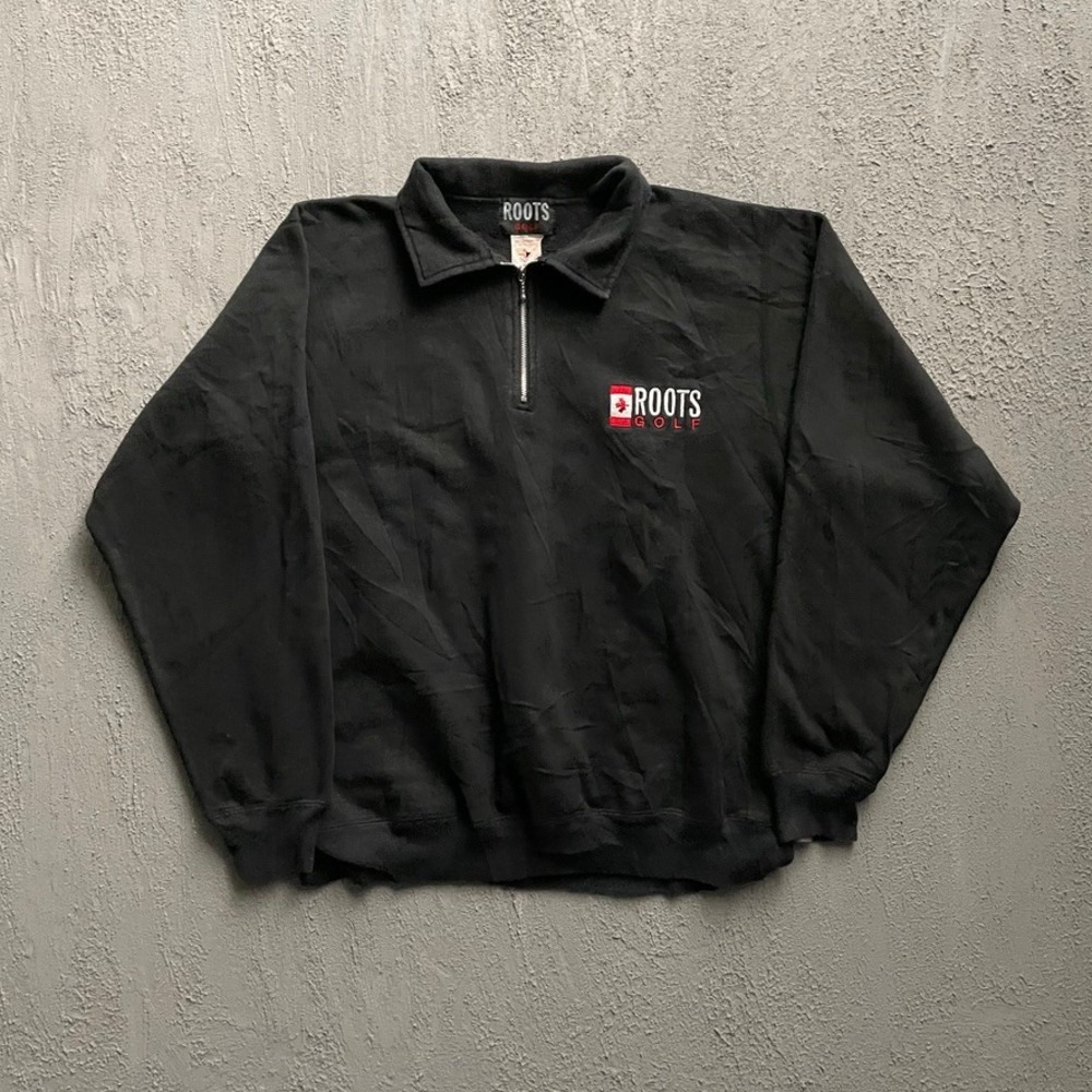 Vintage Roots Golf Quarter Zip Sweatshirt Mens Small Black 90s Roots